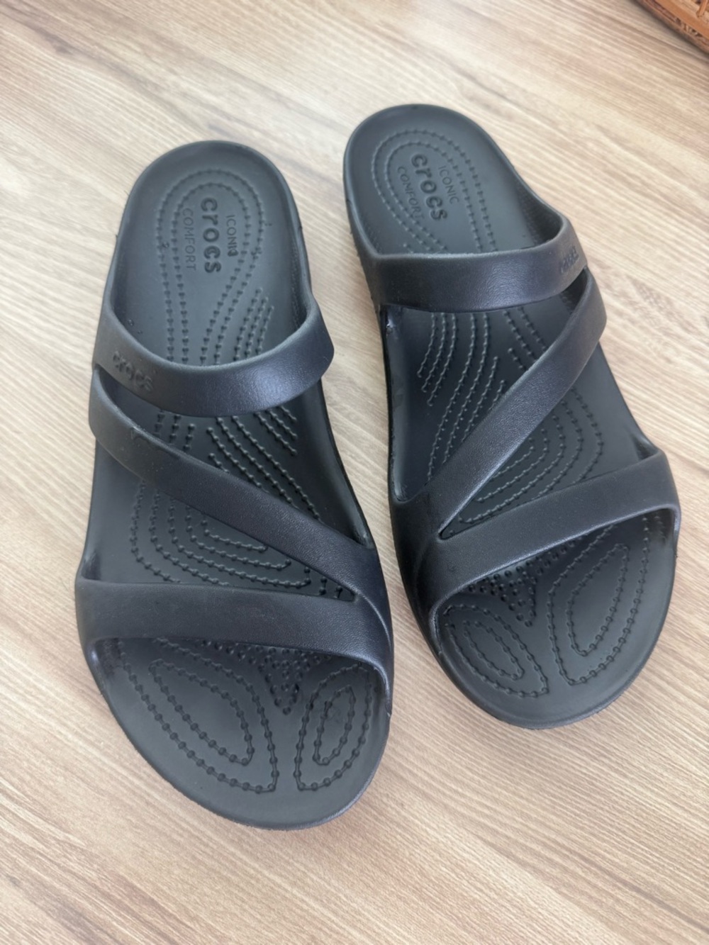 Crocs Black Double Strap Slide Sandals Comfort Footbed